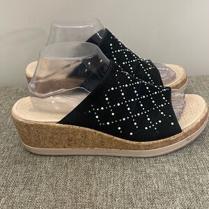 Black Studded Wedge Sandals